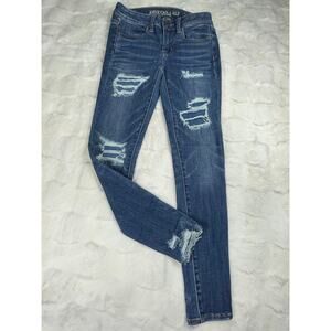 🔥American Eagle Super Super Stretch X Jegging Jeans Distressed Patched Grunge 4